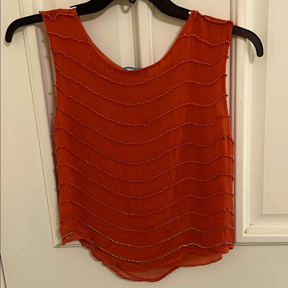 Alice+Olivia Layered Silk Beaded sleeveless Blouse Sz M